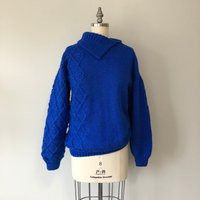 Hand Knit Cotton Blend Sweater - Vintage Royal Blue Ski Wear | Etsy (US)