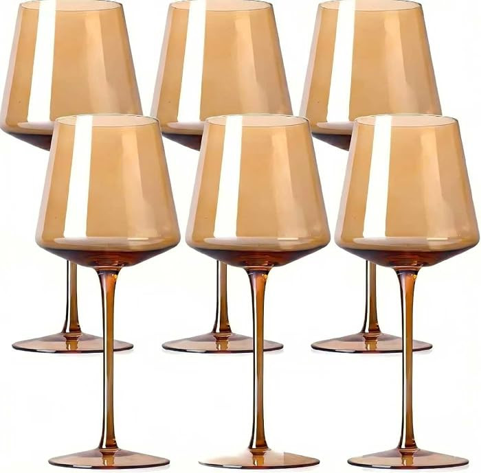 Physkoa Amber Wine Glasses Set of 6-16oz Hand-Blown Crystal Stemmed Red & White Wine Glasses, Uni... | Amazon (US)