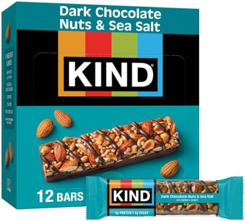 KIND Healthy Snacks Bars, Dark Chocolate Nuts & Sea Salt, Gluten Free, Low Sugar, High Fiber Snac... | Amazon (US)