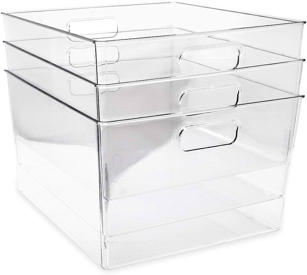 Isaac Jacobs 3-Pack XL Clear Storage Bins with Handles, Plastic Organizer for Office, Home, Kitch... | Amazon (US)