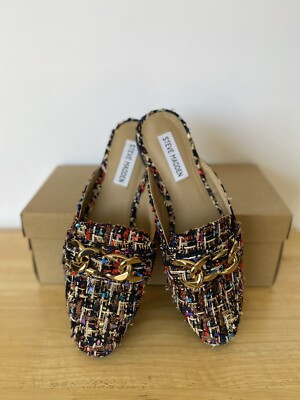 Steve Madden Cassady Black Red Multi Fabric Mule Slip On Loafer Gold Chain Sz 7 | eBay US