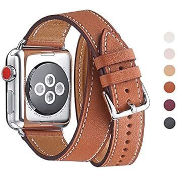 WFEAGL Compatible iWatch Band 38mm 40mm 42mm 44mm, Top Grain Leather Double Tour Band for Series ... | Amazon (US)