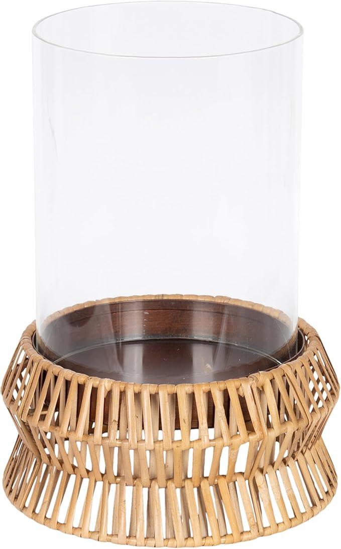 Kate and Laurel Rashana Modern Boho Rattan Pillar Candle Holder, 8 x 8 x 11, Natural, Coastal Hur... | Amazon (US)