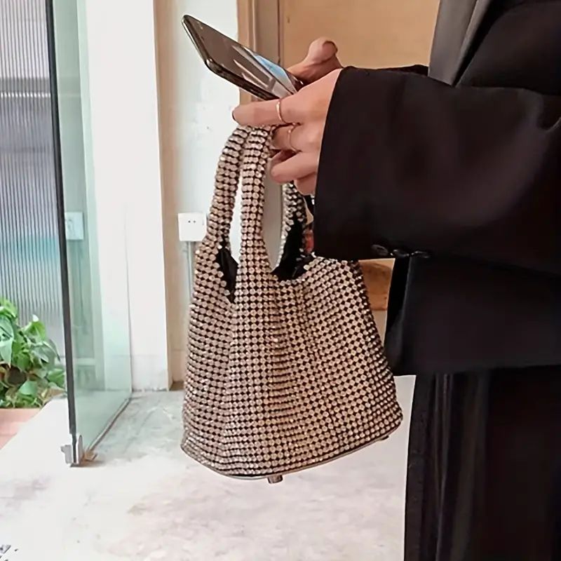 Rhinestone Decor Mini Bucket Bag, Lightweight Chain Versatile Shoulder Bag, Shiny Portable Top Ha... | Temu Affiliate Program