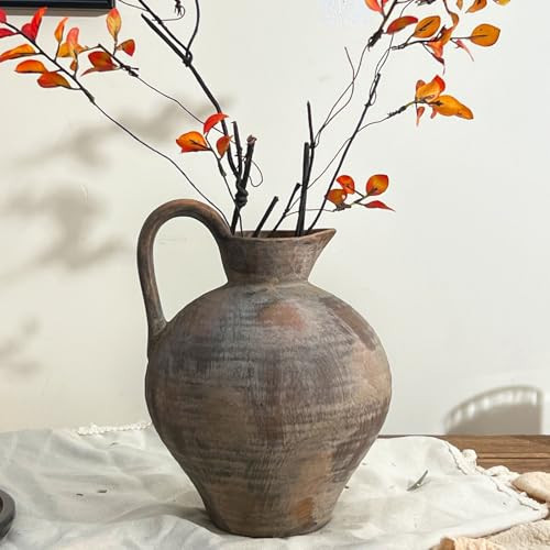 GDSZJLJ Farmhouse Decor 8.86 Inch Ceramic Rustic Farmhouse Vases with Handle, Vintage Rustic Vase for Home Decor, Handmade Ceramic Flower Vase for Living Room, Kitchen, Centerpiece | Amazon (US)