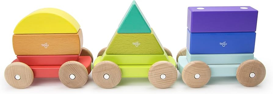 9 Piece Tegu Magnetic Shape Train Building Block Set, Rainbow | Amazon (US)