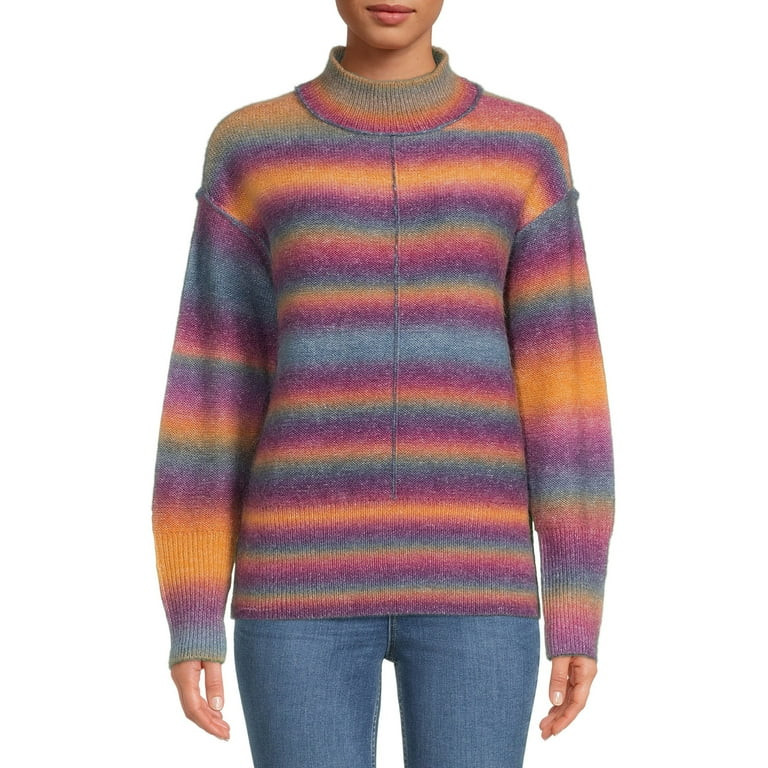 BeachLunchLounge Rainbow Ombre Mockneck Sweater, Womens - Walmart.com | Walmart (US)