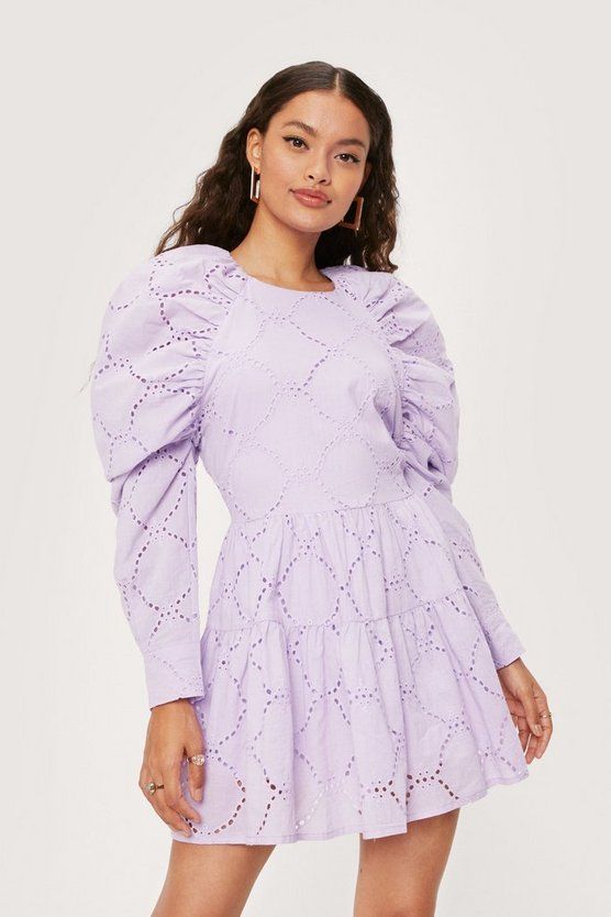 Petite Puff Sleeve Broderie Anglaise Mini Dress | Nasty Gal (US)