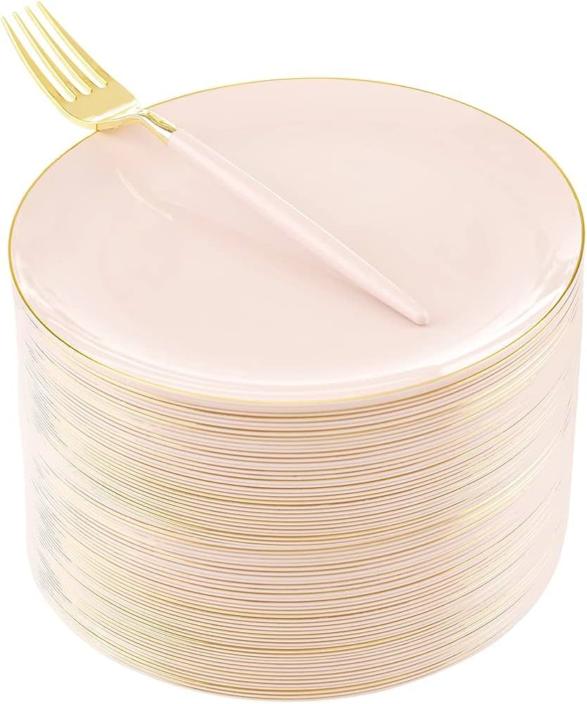 LIYH 48pcs Pink Plastic Plates with 48pcs Pink Dessert Forks,Gold and Pink Dessert Plates,Plastic... | Amazon (US)