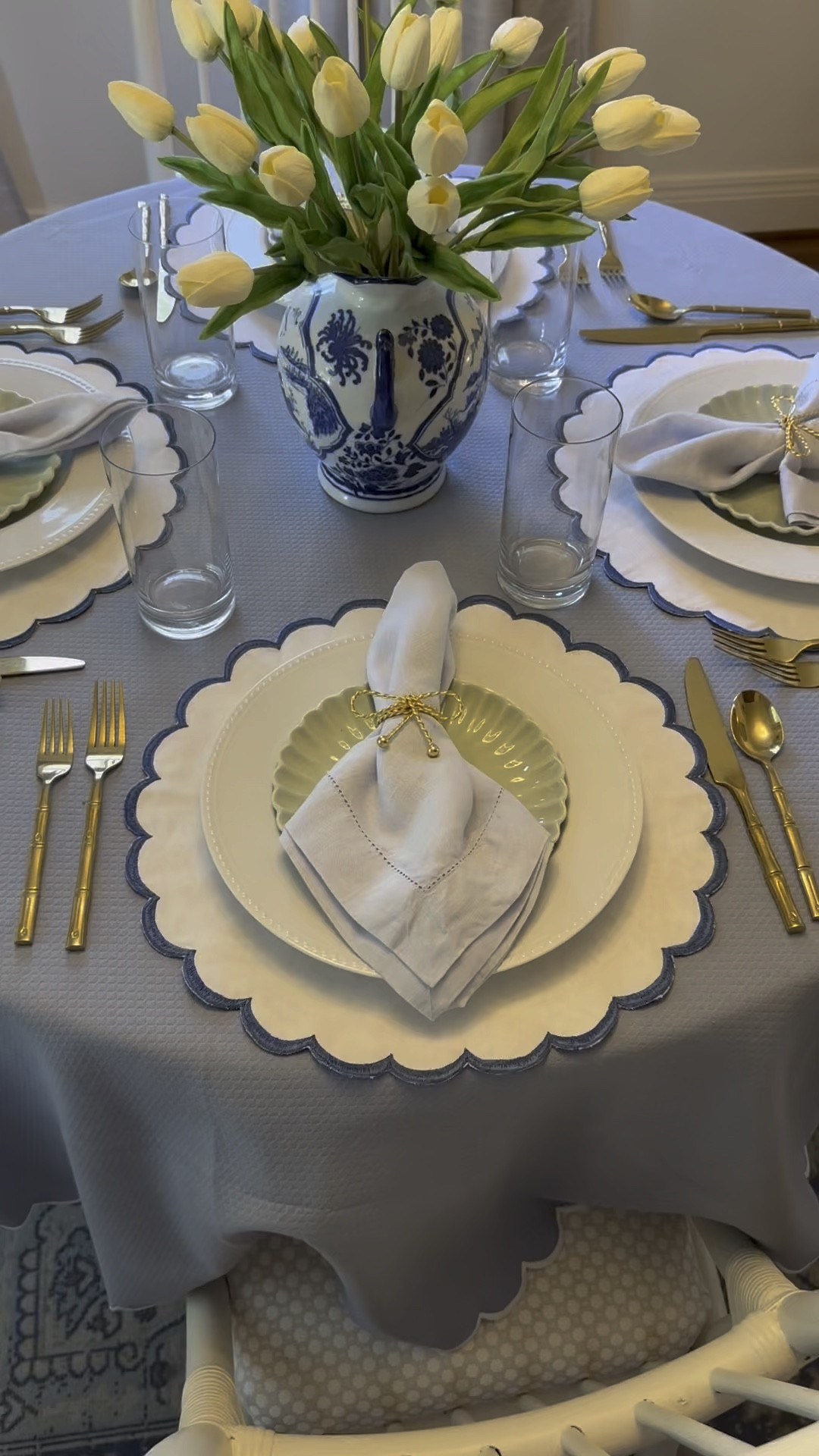 Bow napkin rings 
Tablescape
Blue and white tablescape
Table setting
Blue and white table setting
Grandmillennial table setting
Grandmillennial placemats
Reversible placemats
Blue and white placemats
Scalloped placemats 
Scalloped tablecloth
Gold silverware
Gold utensils
Silver Oneida utensils 
Everyday place setting
Everyday plates
Everyday utensils  


#LTKstyletip #LTKsalealert #LTKhome