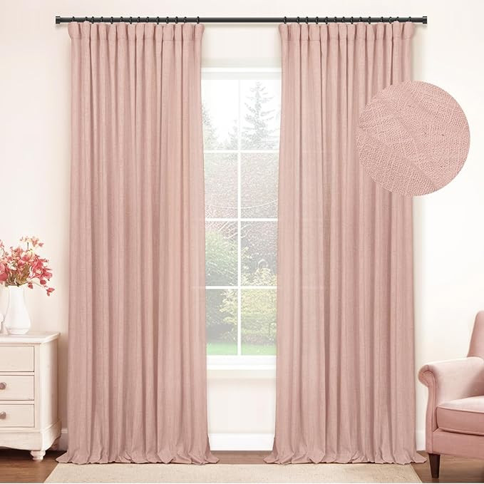 zeerobee Linen Curtains for Living Room/Bedroom Linen Curtains 96 Inches Long 2 Panels Set Textur... | Amazon (US)