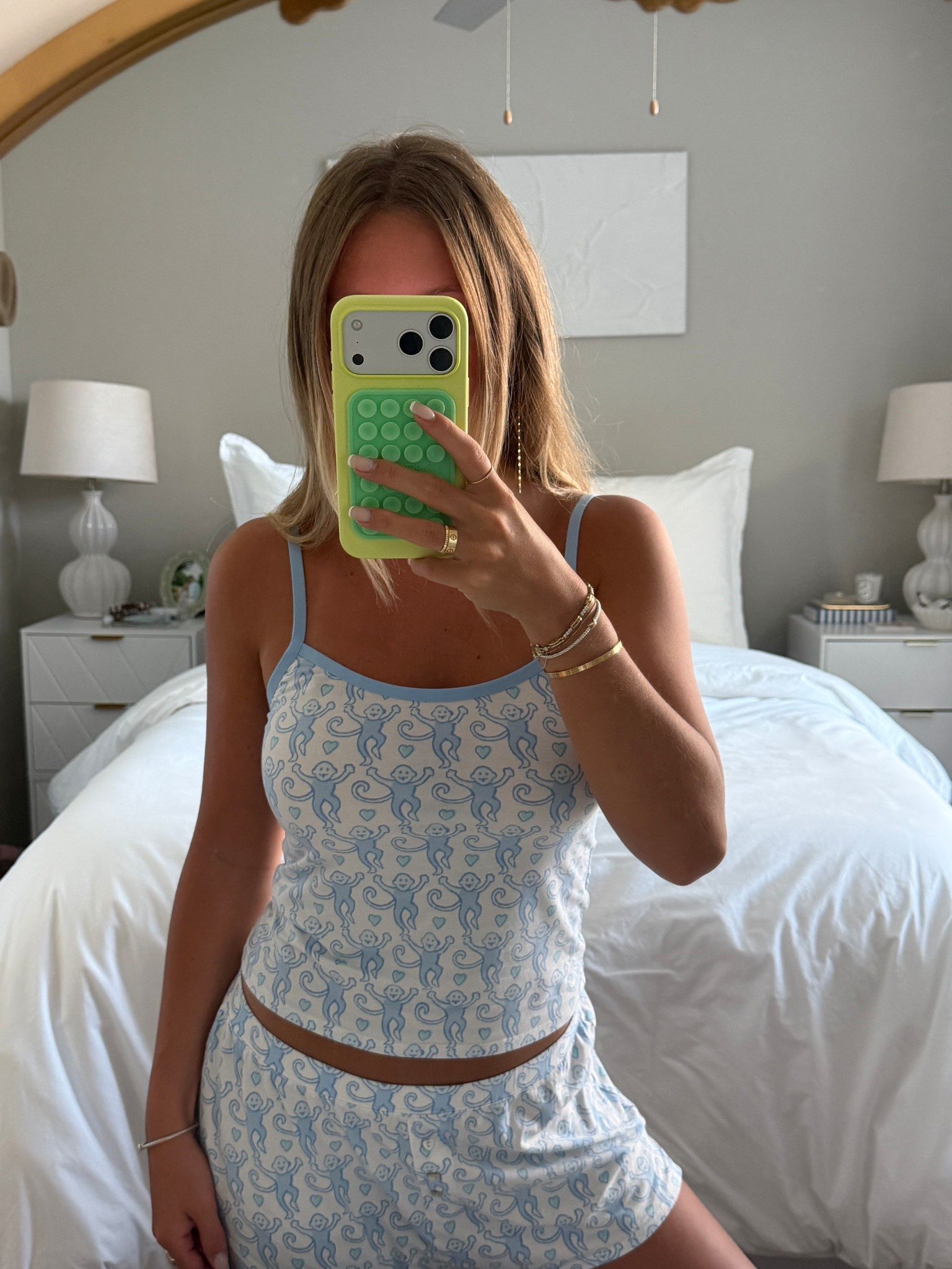 they no longer sell these exact pjs but I linked the same tank in a different pattern 🩵 I wear a size small in the tank ! 