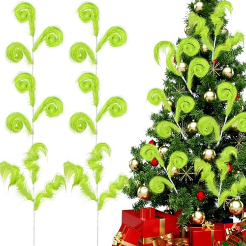 6 Pcs Green Furry Christmas Tree Picks 17'' Furry Spiral Curly Sprays Elf Ornaments Green Woolen Bells Curly Pick Christmas Tree Picks Decorations Topper Filler Branches Home Office Party Gifts | Amazon (US)