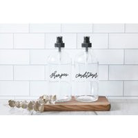 Shampoo + Conditioner | Calligraphy Clear Soap Dispenser Set Farmhouse Bathroom Modern Industrial Sh | Etsy (US)