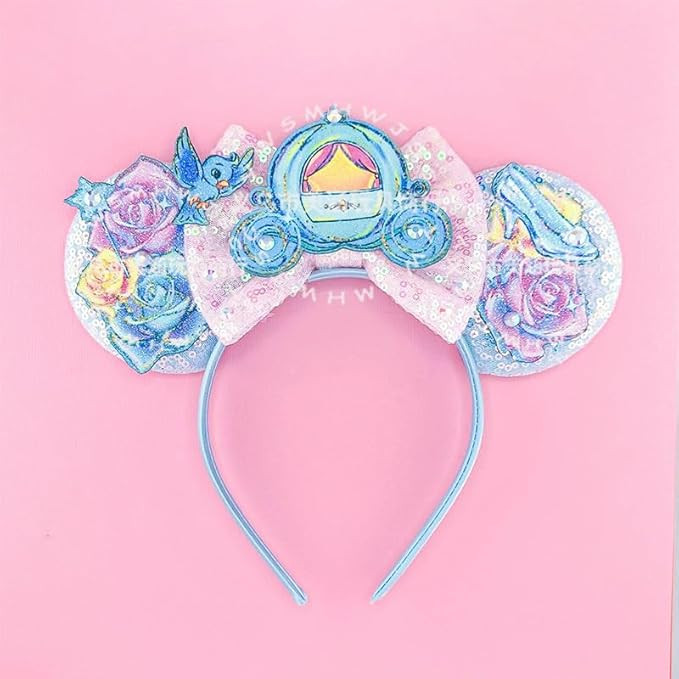 Mouse Ears Headband With Shiny Sequins Diamond Decoration, for Girls Cinderella Costume Cosplay G... | Amazon (US)