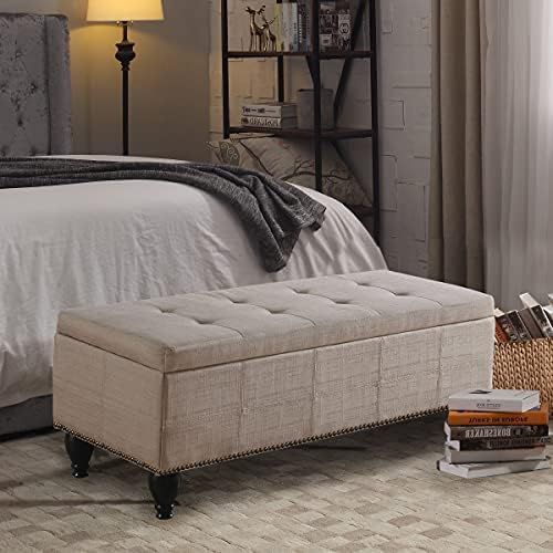 Rosevera Elmo Linen Upholstered Rectangular Storage Ottoman, Tufted Lift Top, Living Room Footrest B | Amazon (US)