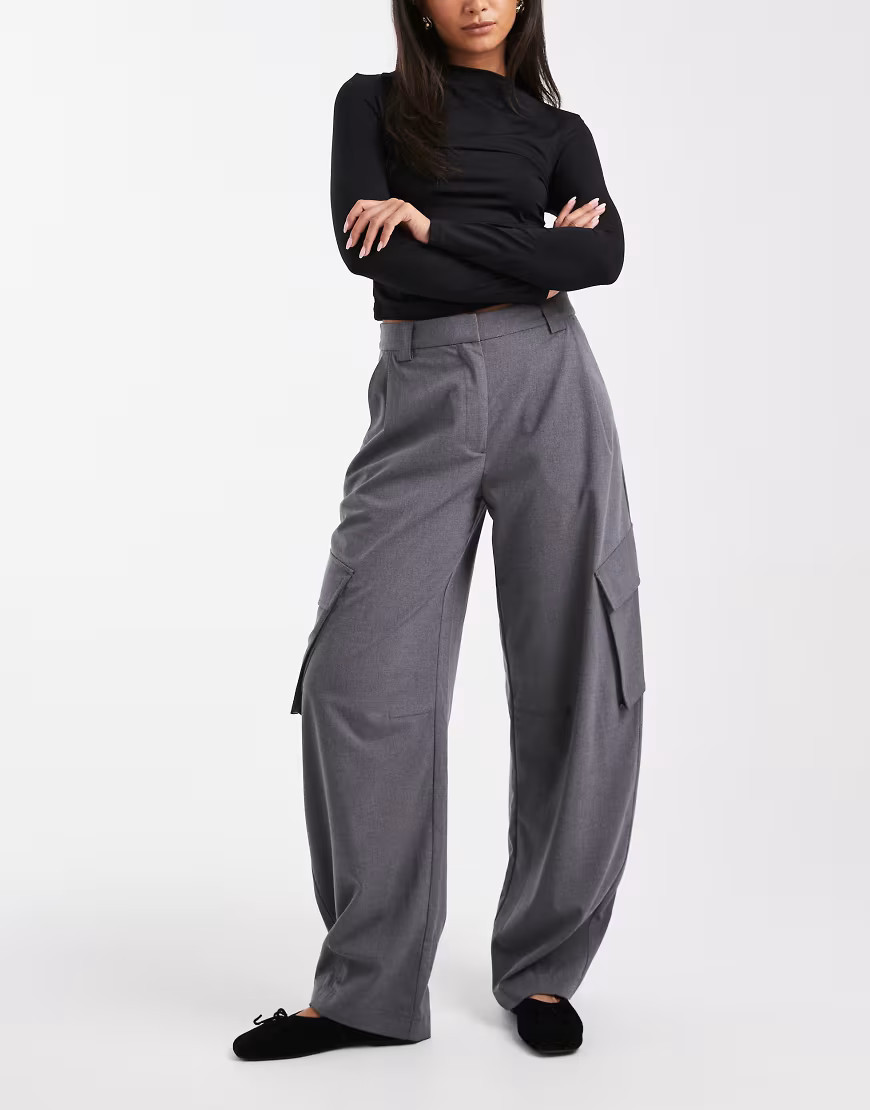 ASOS DESIGN tailored utility barrel trousers in charcoal-Grey | ASOS (Global)