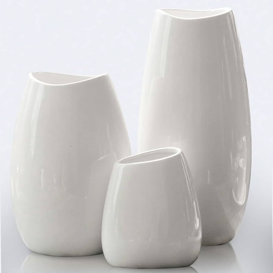 Ceramic Vase Set of 3 White Flower Vase for Home Decor, Modern Decorative Vase for Flowers Vases ... | Amazon (US)