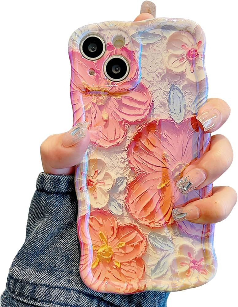 UEEBAI Flower Case for iPhone 14 Plus/15 Plus Case, Colorful Retro Oil Painting Girly Phone Cover... | Amazon (US)