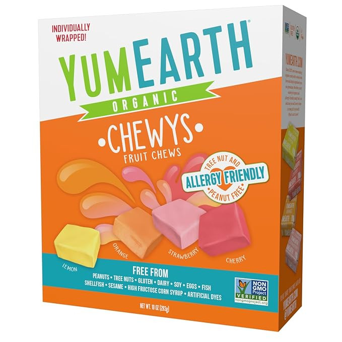 YumEarth Organic Chewys Fruit Flavored Candy Chews - Allergy Friendly, Gluten Free, Non-GMO, Vega... | Amazon (US)