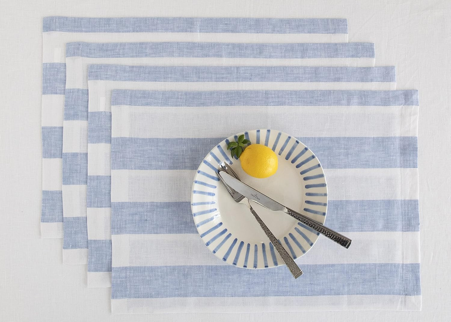 Solino Home Linen Placemats – Cabana Stripe Sky Blue and White, 14 x 19 Inch Set of 4 – Europ... | Amazon (US)