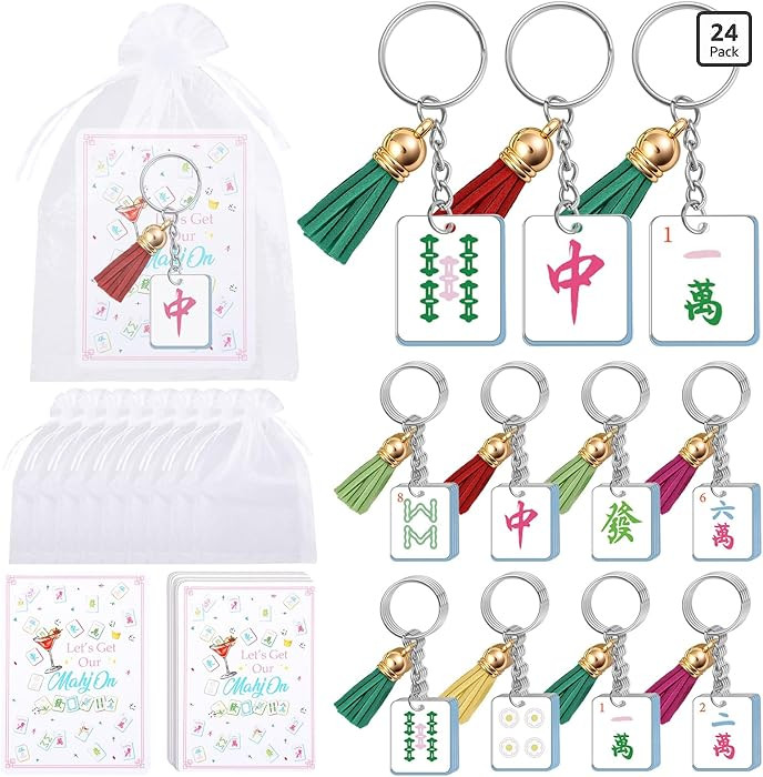 Nosiny 24 Set Mahjong Tile Acrylic Keychain Mah Jong Gifts with Card Organza Women Birthday Party... | Amazon (US)