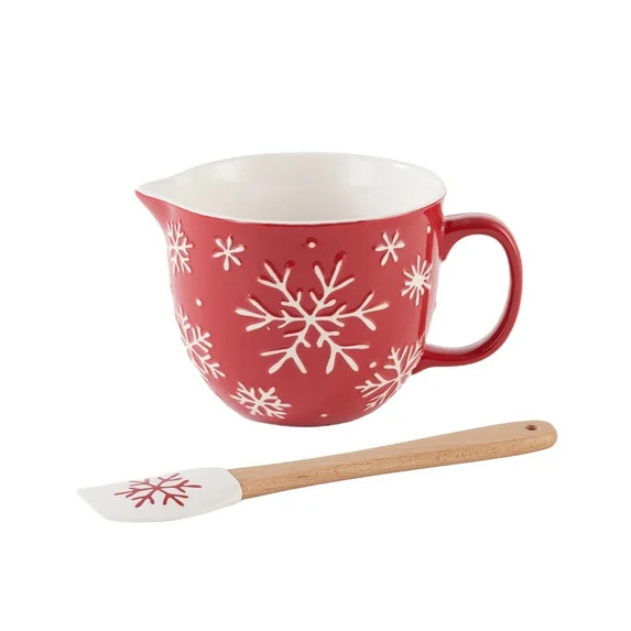 Holiday Time 2-Piece Snowflake Glazed Ceramic Batter Bowl & Spatula Set | Walmart (US)