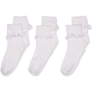 6 Pairs Girls Ruffle Socks White Girls Eyelet Lace Sock Sruffled Girls Dress Socks for School Uni... | Amazon (US)