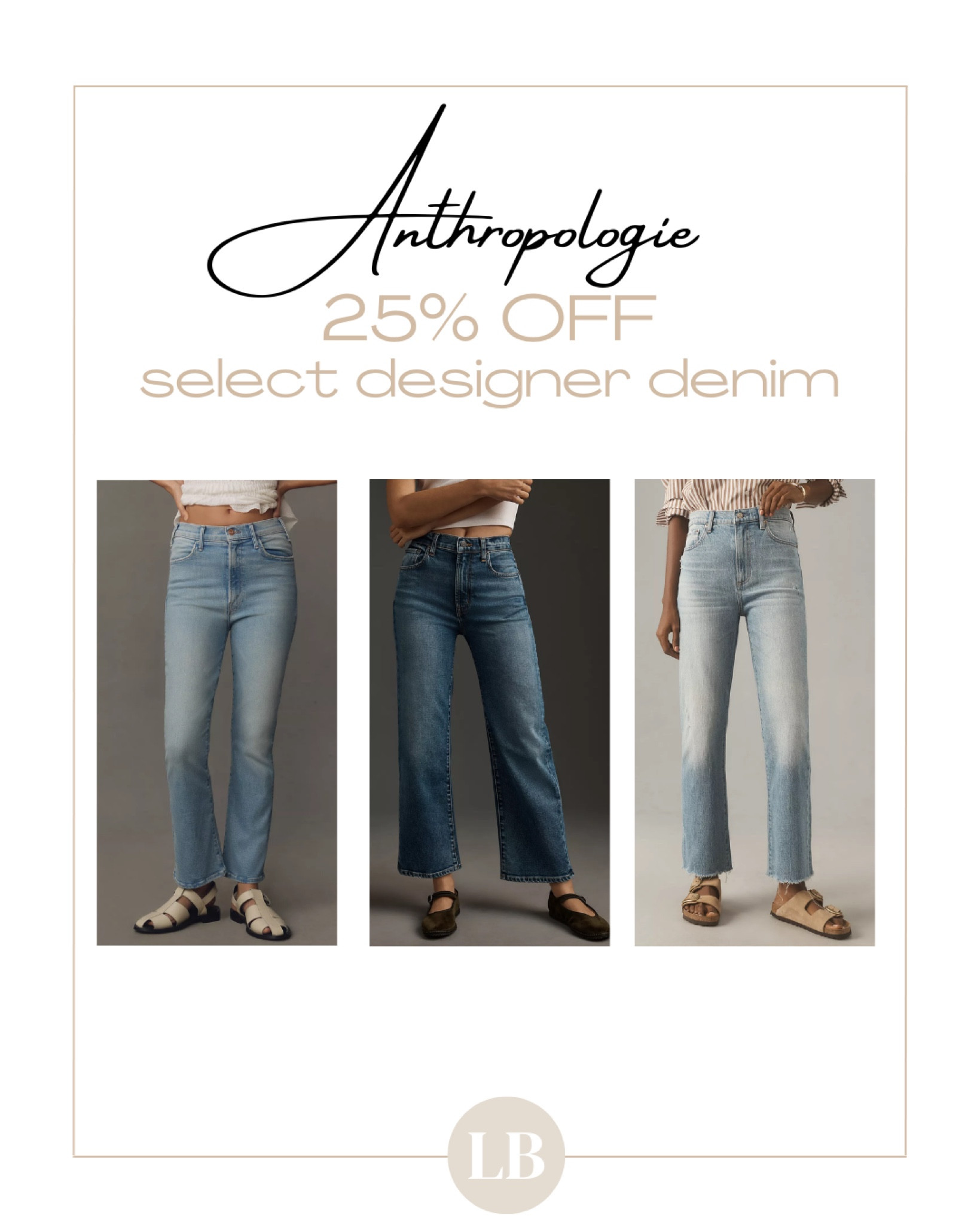 25% off select designer denim at Anthropology including brands like PAIGE, Mother, A.G., and Frame

#LTKFallSale #LTKSaleAlert