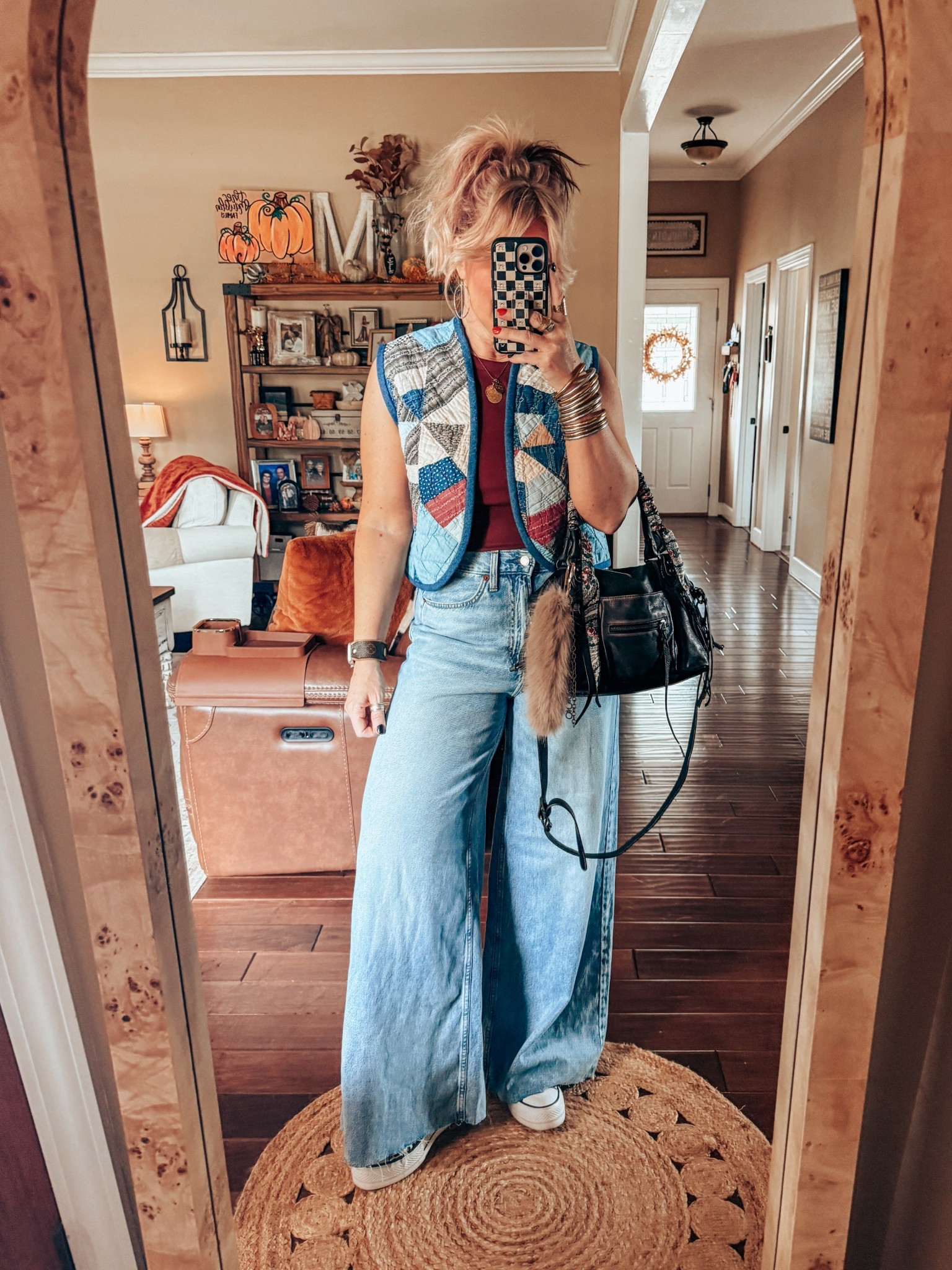 My OOTD 💙
I love this old quilt that is now a vest! 🥹 I linked some more similar to it. I also love these jeans from Target. So cute and love the palazzo style. I’m wearing my true size in them  

#LTKStyleTip #LTKFindsUnder50 #LTKOver40
