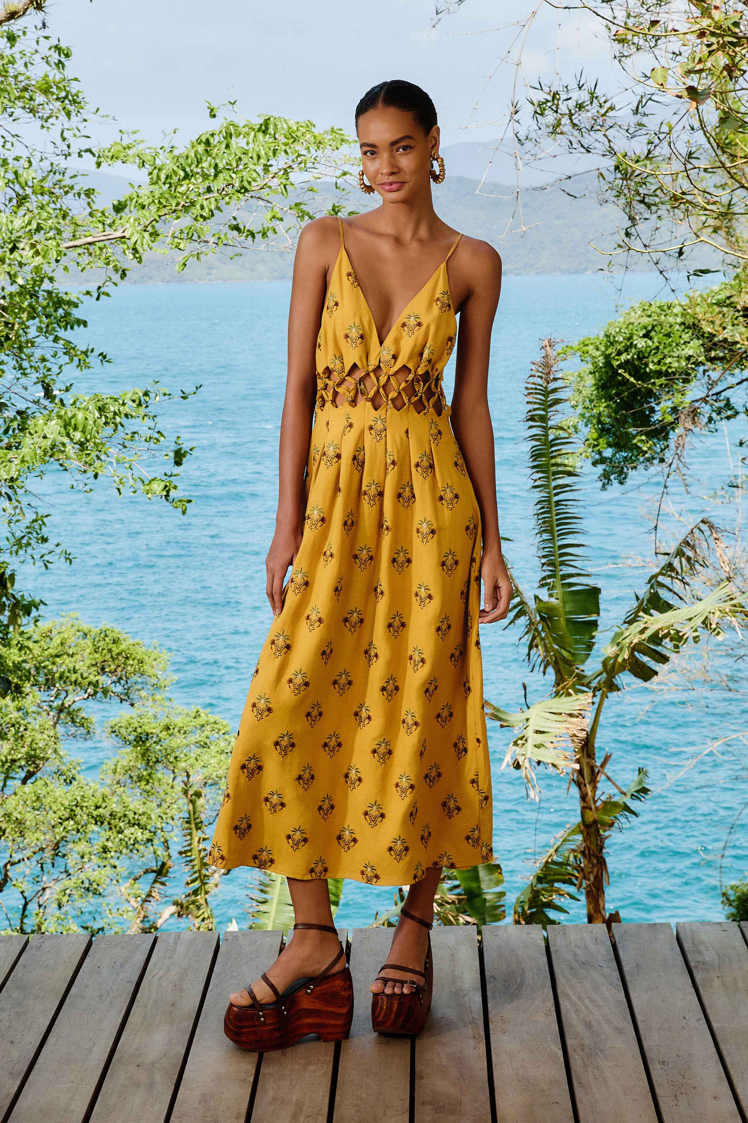 Coconut Tree Tapestry Macrame Yoke Maxi Dress | FarmRio (US)