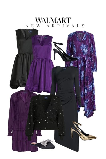 New walmartfashion drop! ✨ Holiday outfits, holiday party dresses, black dresses, purple dresses, Christmas outfits gold heels scoop free assembly time and  tru Walmart finds #walmartfashion 

#LTKfindsunder50 #LTKHoliday #LTKsalealert