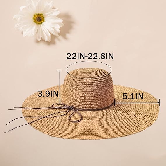 Floppy Big Beach Straw Hats for Women Foldable Summer Wide Brim Packable Oversized Sun Hat Womens... | Amazon (US)