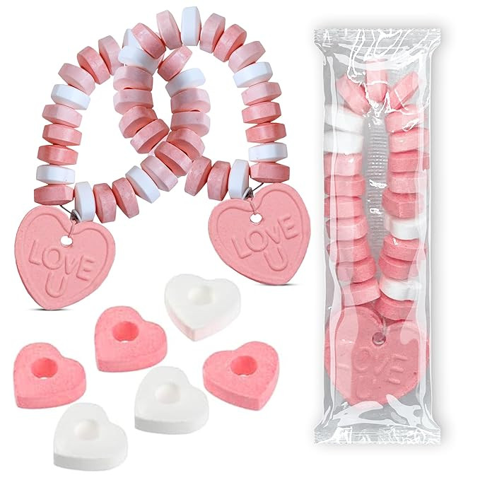 Valentines Candy - 24 Heart Candy Bracelets - 15g Candy Bracelet Individually Wrapped - Heart Sha... | Amazon (US)
