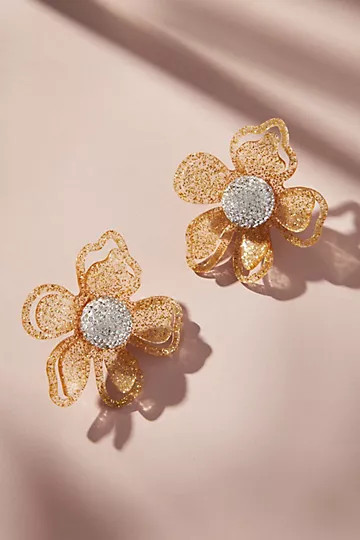 Lele Sadoughi Gold Glitter Azalea Statement Earrings | Anthropologie (US)