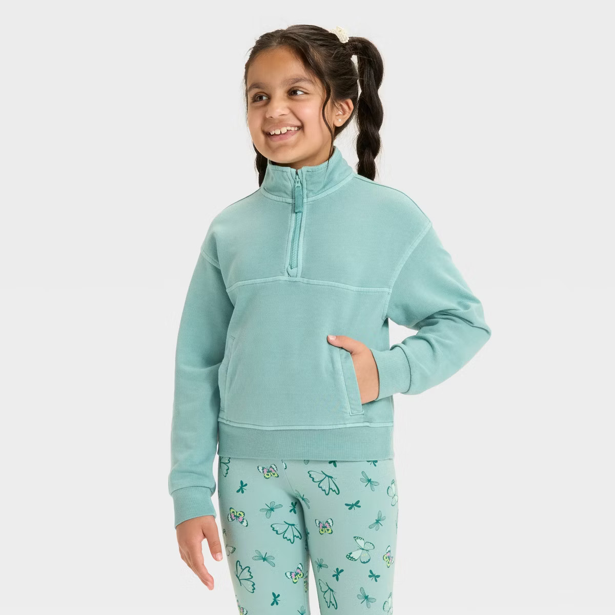 Girls' French Terry Quarter Zip Pullover Sweatshirt - Cat & Jack™ | Target