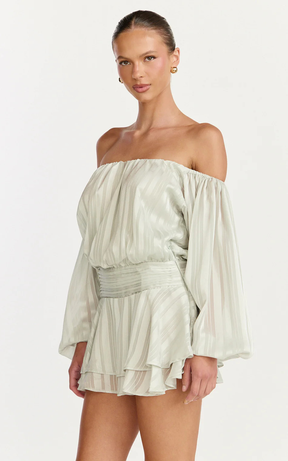 Balloon Sleeve Off Shoulder Dress in Sage | Showpo (US, UK & Europe)