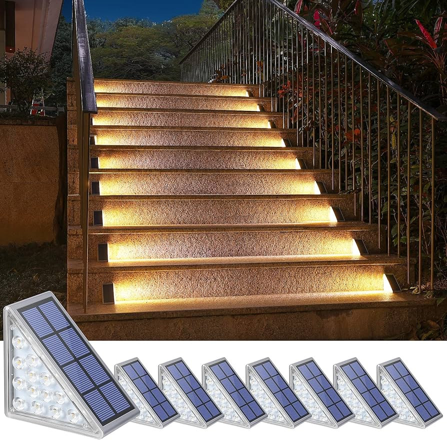 NIORSUN Solar Step Lights, 8 Pack Outdoor Stair Lights Warm White Triangle Solar Deck Lights IP67... | Amazon (US)