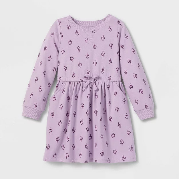 Toddler Girls' Mushroom French Terry Long Sleeve Dress - Cat & Jack™ Purple | Target