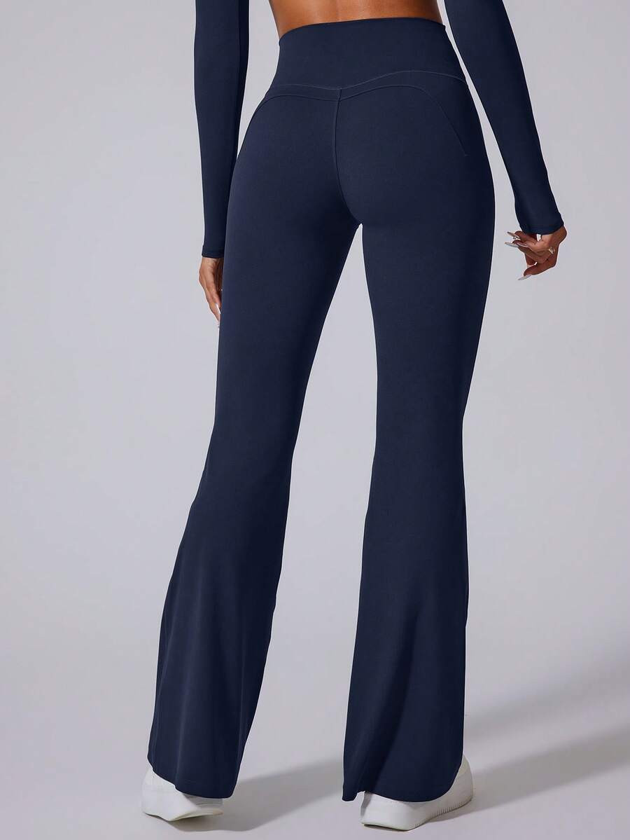MASKERT Pantalones acampanados de yoga para mujer, de alta elasticidad, cómodos y amigables con la piel, pantalones casuales, leggings de yoga para deportes | SHEIN