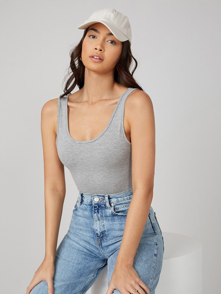 SHEIN BASICS Scoop Neck Solid Tank Top | SHEIN