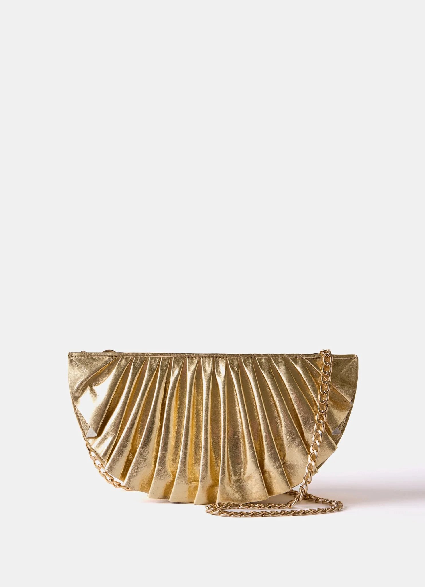 Gold Leather Pleated Clutch Bag | Mint Velvet