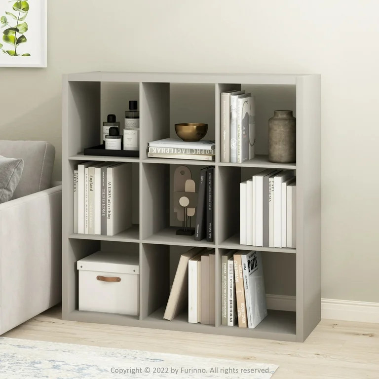 Furinno Cubicle Open Back Decorative Cube Storage Organizer, 9-Cube, Light Grey | Walmart (US)