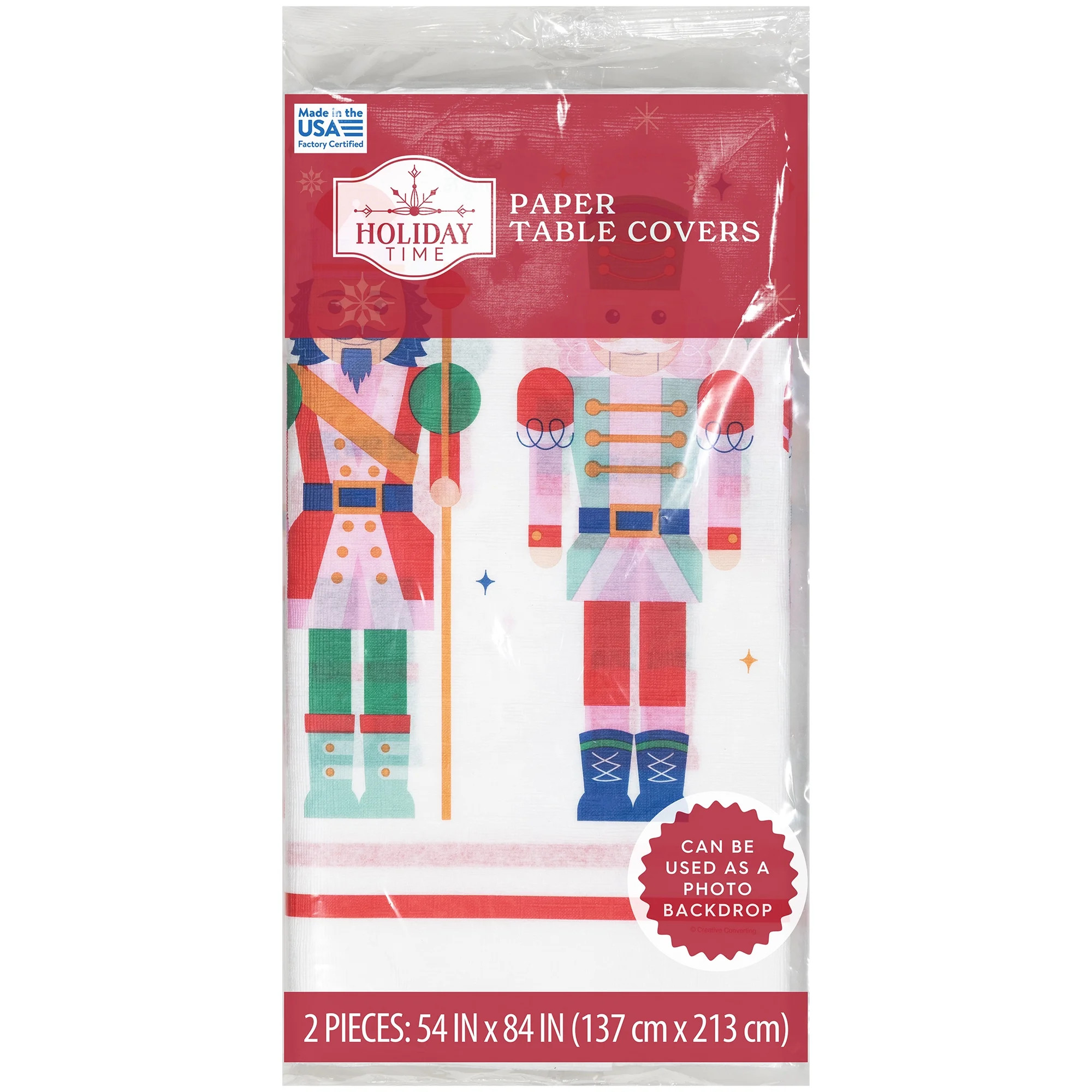 Christmas Nutcracker Disposable Paper Tablecloth, Multicolor, 54" x 84", 2 Count, by Holiday Time | Walmart (US)