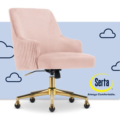 Serta Scarlett Mid-Back Desk Chair, Pleated Velvet Fabric, Pocket Coil Cushion, Swivel Metal Base | Wayfair North America