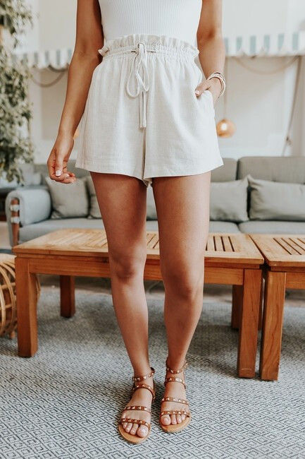 Keilani Drawstring Natural Linen Shorts | Magnolia Boutique