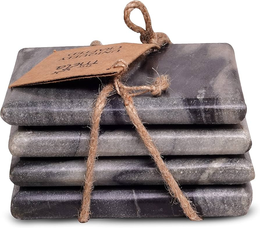 Mela Artisans Set of 4 Hand Crafted Marble Coasters - Sleek Black, Square | Coffee Table Decor | ... | Amazon (US)