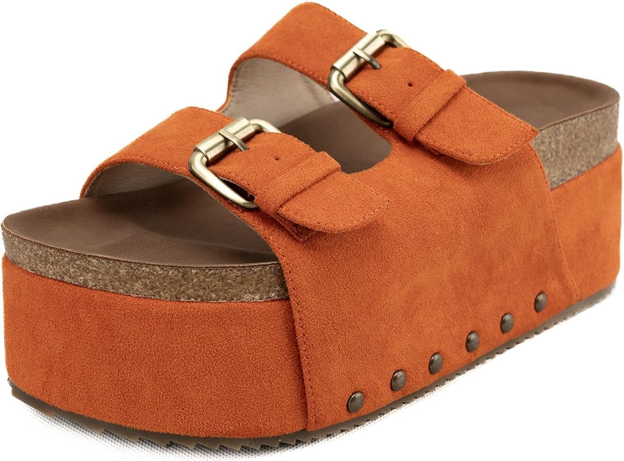 Women Platform Sandals Slip On Women's Comfort Chunky Platform Slides Flat Double Duckle Casual | Amazon (US)
