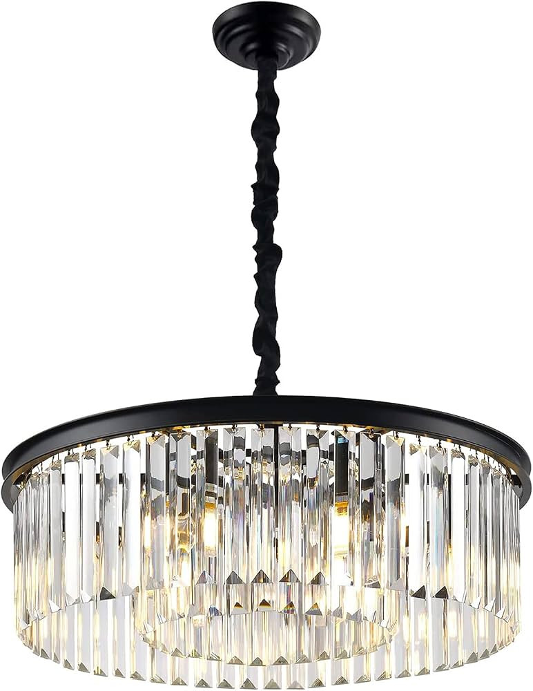 Black Modern Crystal Chandelier Lighting Semi Flush Mount Ceiling Light Fixture 2-Tier K9 Crystal... | Amazon (US)