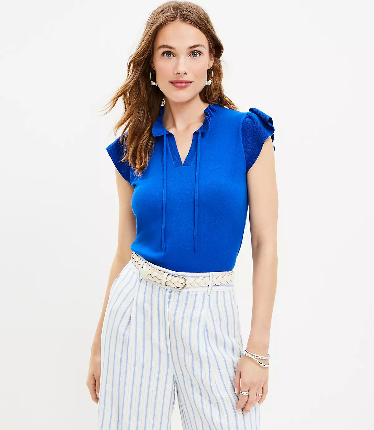 Ruffle Tie Neck Sweater Tee | LOFT